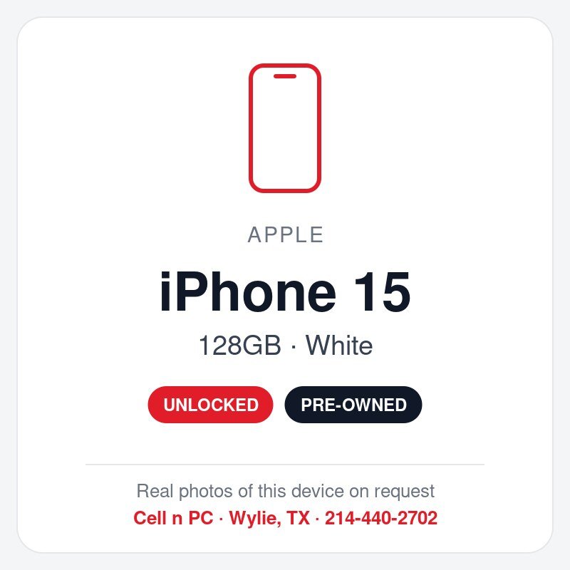 Apple iPhone 15 – 128GB – White – Unlocked (Pre-Owned)