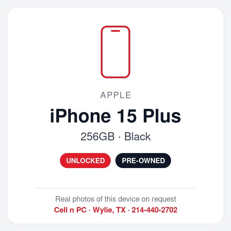 Apple iPhone 15 Plus – 256GB – Black – Unlocked (Pre-Owned)