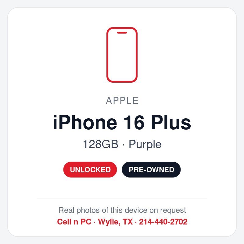 Apple iPhone 16 Plus – 128GB – Purple – Unlocked (Pre-Owned)