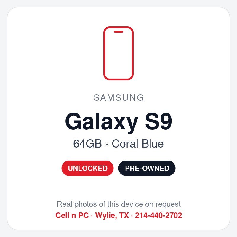 Samsung Galaxy S9 – 64GB – Coral Blue – Unlocked (Pre-Owned)
