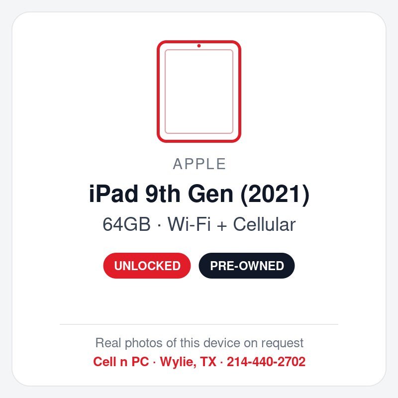 Apple iPad 9th Gen (2021) – 64GB – Wi-Fi + Cellular – Unlocked (Pre-Owned)
