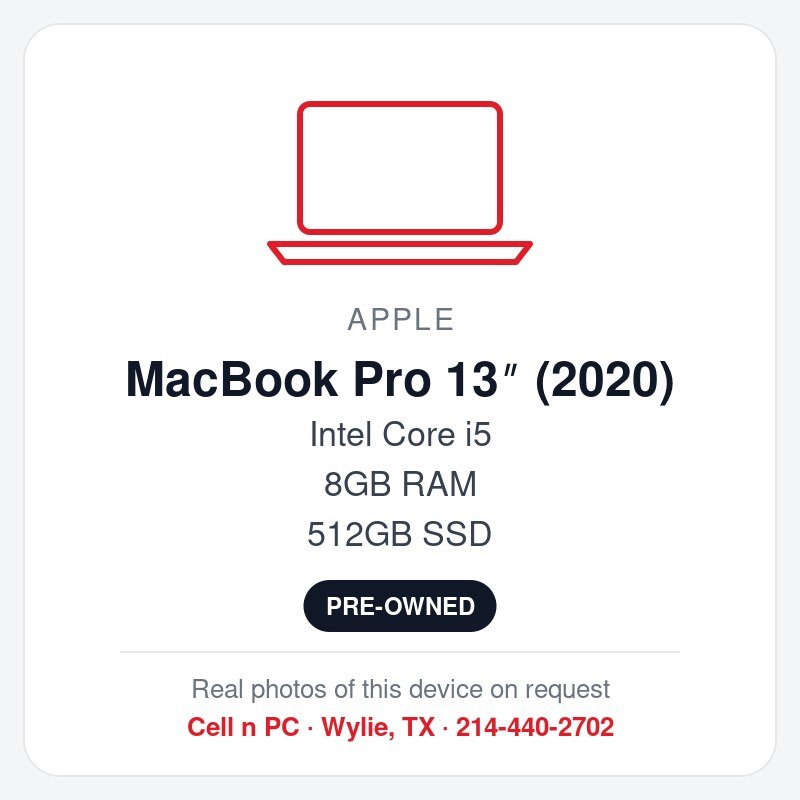 Apple MacBook Pro 13″ (2020) – Intel Core i5 – 8GB RAM – 512GB SSD – Touch Bar (Pre-Owned)